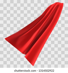 Superhero red cape isolated on checkered background. Vector illustration. Side view. Superpower concept.