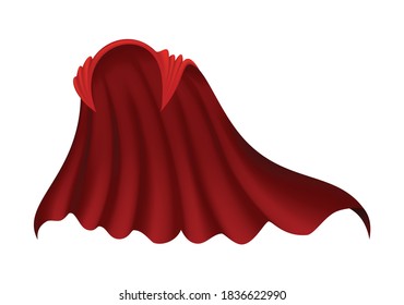 Superhero red cape on white background. Scarlet fabric silk cloak. Mantle costume or cover cartoon vector illustration. Flying carnival clothes