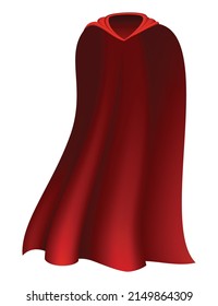 Superhero red cape. Scarlet fabric silk cloak in front view. Carnival masquerade dress, realistic costume design. Flying Mantle costume