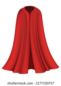 Superhero red cape. Scarlet fabric silk cloak in front view. Carnival masquerade dress, realistic costume design. Flying Mantle costume