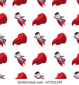 Superhero and red cape. Seamless vector pattern.