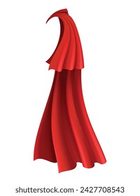 Superhero red cape in side view. Scarlet fabric silk cloak. Mantle costume or cover cartoon vector illustration