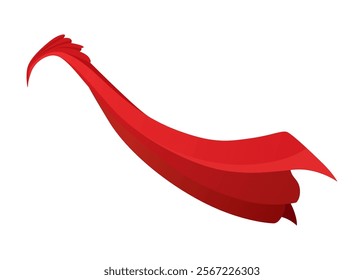 Superhero red cape in side view. Scarlet fabric silk cloak. Mantle costume or cover cartoon vector illustration