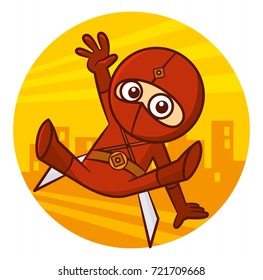 Superhero Red Ninja Kid character Vector Illustration