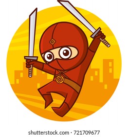 Superhero Red Ninja Kid character Vector Illustration