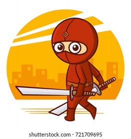 Superhero Red Ninja Kid character Vector Illustration