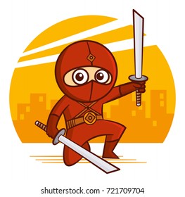 Superhero Red Ninja Kid character Vector Illustration