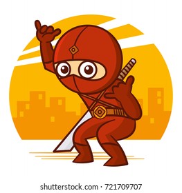 Superhero Red Ninja Kid character Vector Illustration