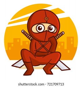 Superhero Red Ninja Kid character Vector Illustration
