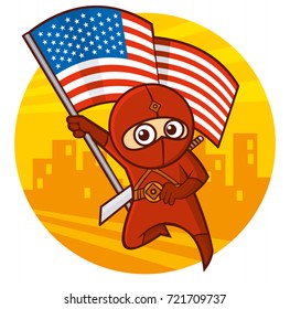 Superhero Red Ninja Kid character Vector Illustration