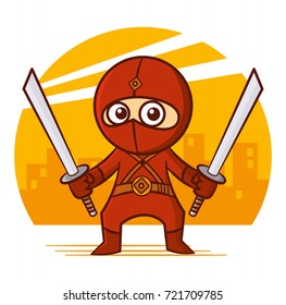 Superhero Red Ninja Kid character Vector Illustration