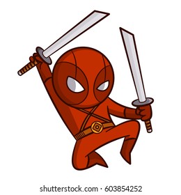 Superhero Red Ninja Sticker Vector Illustration