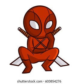 Superhero Red Ninja Sticker Vector Illustration