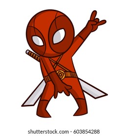 Superhero Red Ninja Sticker Vector Illustration