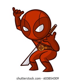 Superhero Red Ninja Sticker Vector Illustration