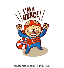 Superhero Red Star Boy Sticker Vector Illustration