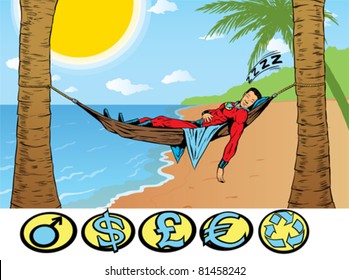 Superhero relaxing, taking a holiday.