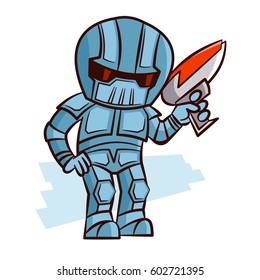Superhero Robot with Blaster Pistol Sticker Vector Illustration