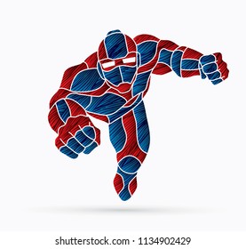 Superhero Robot flying action, Cartoon superhero graphic vector.