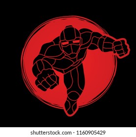 Superhero Robot flying action, Cartoon superhero graphic vector.