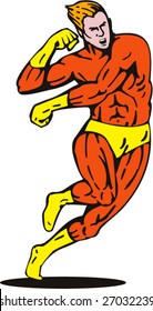 Superhero running and punching