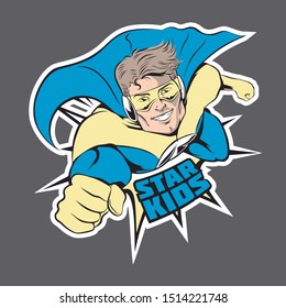 Superhero saving people working with graphic tablet- vector illustration