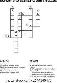 Superhero Secret Word Mission Crossword Puzzle Grid Clues Across Down game