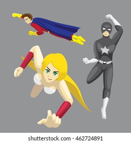 Superhero Set Poses Cartoon Vector Illustration 8