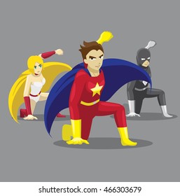 Superhero Set Poses Cartoon Vector Illustration 12 Landing