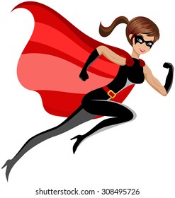 Superhero Sexy Beautiful Woman Running Or Flying Isolated