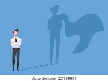 Superhero shadow people super hero leader with cape. Business people office workers characters concept. Vector graphic design illustration