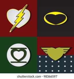 Superhero Shields Shaped Like Hearts, Symbol For Strong Love, Eps10 Vector