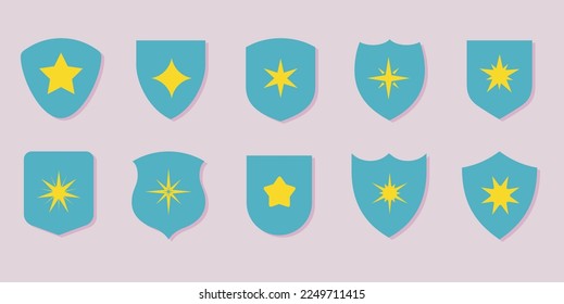 Superhero shields with stars. Super power and safe, shield silhouettes set. Safety and legally, vector knight or heroes accessories collection