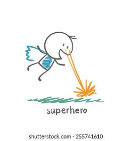 superhero shoots a beam from his eyes illustration