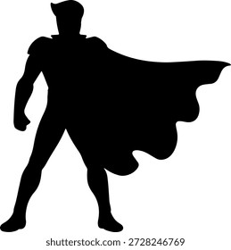 Superhelden Silhouette in heldenhaftem Umhang stehend Pose