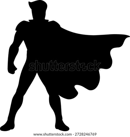 Superhero silhouette in heroic cape standing pose