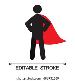 Superhero Silhouette Icon. Hero. Man In Red Cape. Isolated Vector Illustration. Editable Stroke