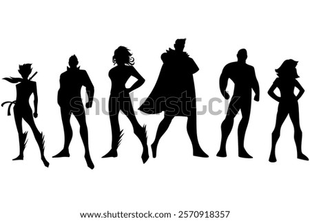 Superhero silhouette set. Powerful poses, ideal for comics, design, and creative projects
