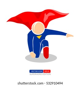 Superhero Silhouette Vector Character in Blue and red Color. Squat style position. Vector Illustration eps.10
