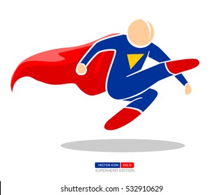 Superhero Silhouette Vector Character in Blue and red Color. Kick the Enemy. Vector Illustration eps.10