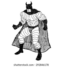 Superhero sketchy vector drawing isolated on white background