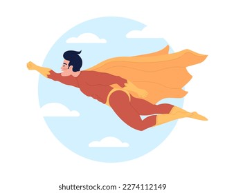 Superhero in sky flat concept vector illustration. Superhuman flying to help. Flash message with flat 2D character on cartoon isolated background. Colorful editable image for mobile, website UX design