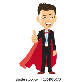 Superhero smart businessman salesman worker person showing a big thumbs up having a big smile
