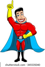 Superhero standing with finger up isolated