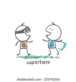 superhero standing next to a gunman illustration