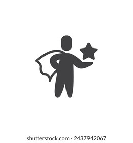 Superhéroe con un icono de vector estrella. signo plano relleno para concepto móvil y diseño web. Icono de glifo de empoderamiento. Símbolo, ilustración del logotipo. Gráficos vectoriales