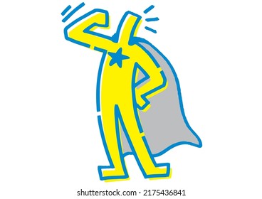 Superhero stick figure. Hand drawn vector illustration.