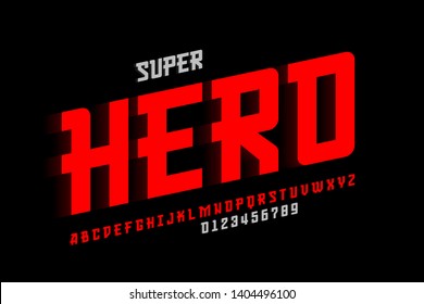 Schriftart im Superhero-Stil, Buchstaben und Zahlen, Vektorgrafik