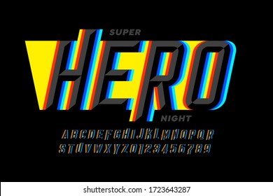 Superhero style comics font design, alphabet letters and numbers vector illustration