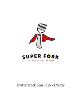 Superhero super fork food and beverage logo icon for restaurant and catering business